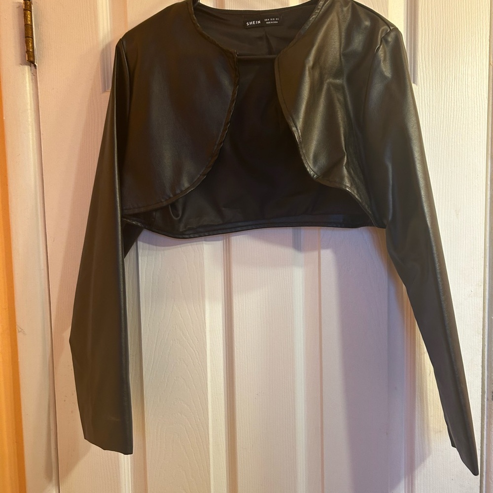 SHEIN Black Faux Leather Open Front Jacket